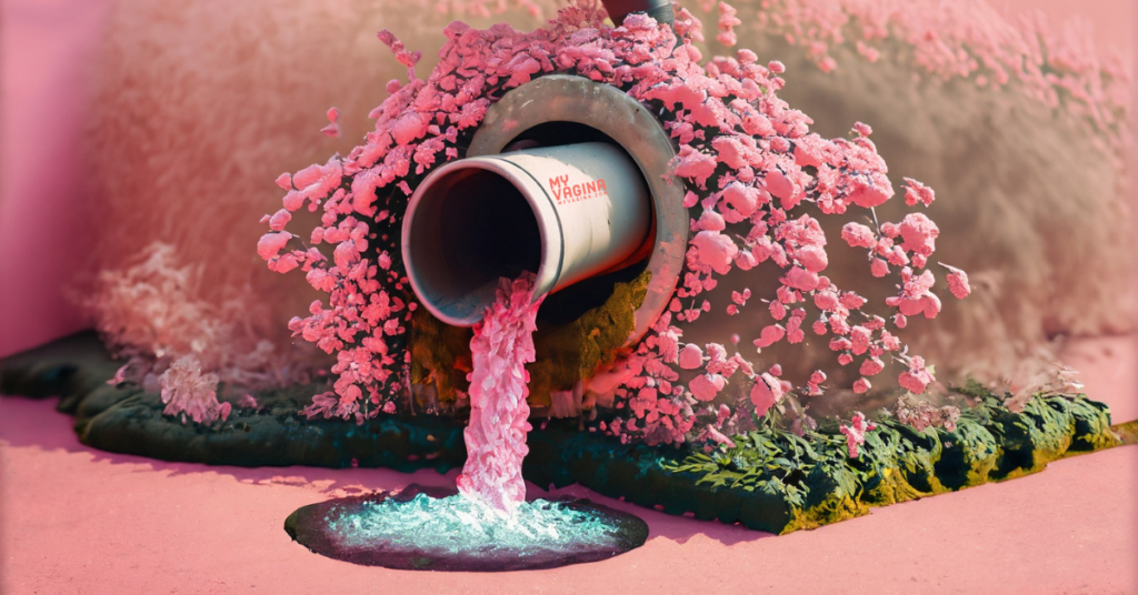 A pipe surrounded by lovely flowers dribbling water, just like a skene's gland!