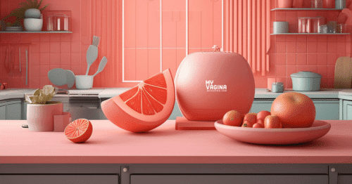 A cut orange sits on a benchtop.