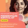 Perimenopause survival kit with a woman smiling with an orb