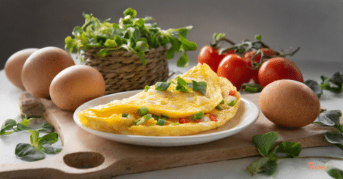 A gorgeous omelette made out of eggs. Delish!