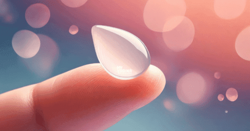 A finger holds a single dollop of smegma, it's like a large raindrop. (Artists depiction!)