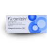 Fluomizin box front — 10 mg dequalinium chloride vaginal tablets for bacterial vaginosis (BV) and aerobic vaginitis (AV), 6 tablets per pack