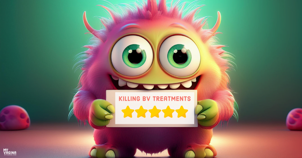 A cute little monster holds up 5 stars for Killing BV treatments - they work!