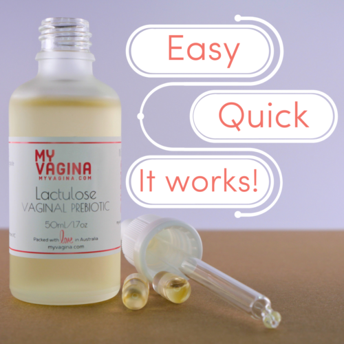 A bottle of lactulose, the eye dropper and full capsules sit on the bench, and it's easy, quick and it works! (In text)