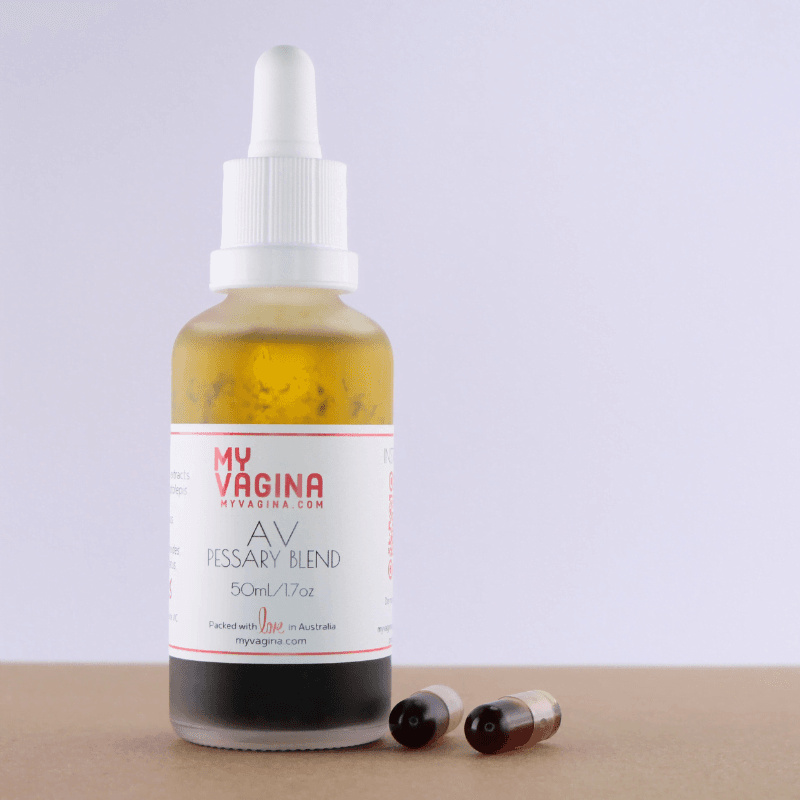 Aunt Vadge's AV herbal blend bottle, looking glam. She's a beauty!