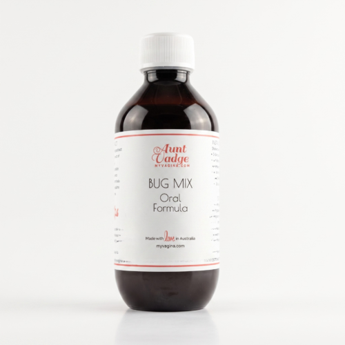 This bottle of Bug Mix is one half of the Oral UTI Formulas, and works on E. coli , E. faecalis and Klebsiella, and other UTI-causing bacteria directly. 200ml bottle, white label, dark amber.