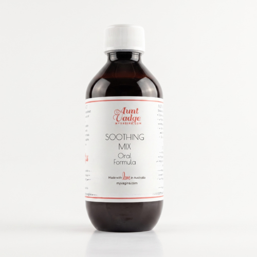 This bottle of Soothing Mix is one half of the Oral UTI Formulas, and works onto support the urinary tract mucosa to stay healthy, to help prevent another UTI. 200ml bottle, white label, dark amber.