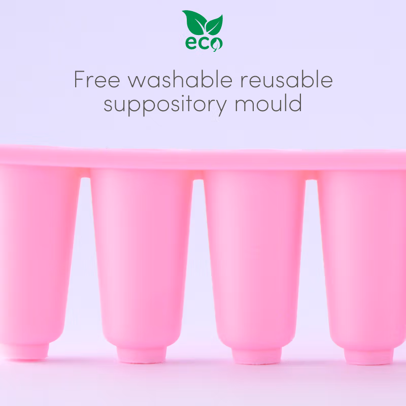 The free pink pessary suppository mold that comes with all our cocoa-butter based oil pessaries.