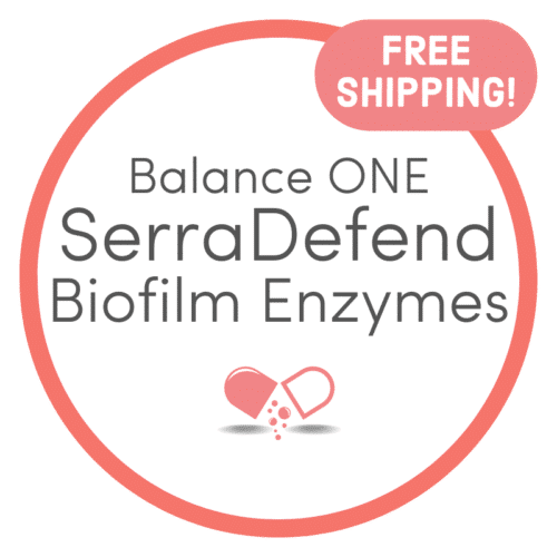 Balance ONE SerraDefend Oral Biofilm Enzymes product logo with capsule opening up and free shipping