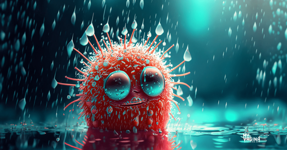 This little cute bacteria is being drenched in vaginal discharge looking a little bit miserable.