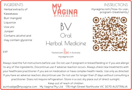 BV herbal medicine label