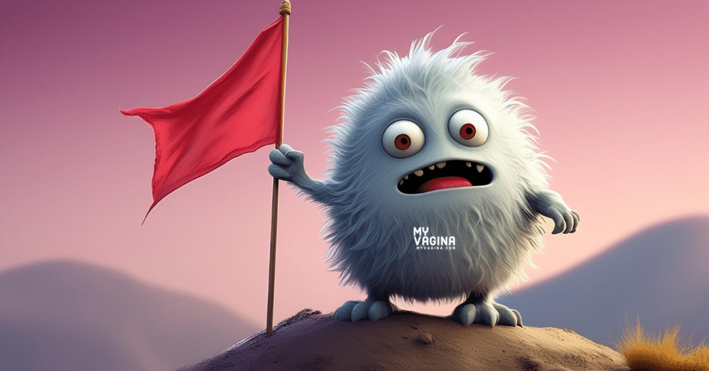 A cute monster waves a red flag because this guy is trash, run away!