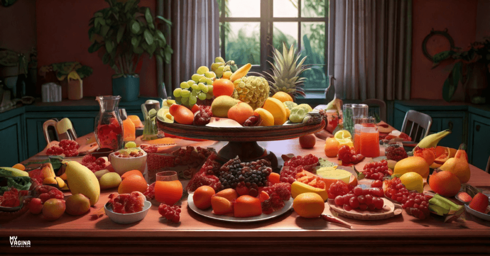 A table overflowing with fruit