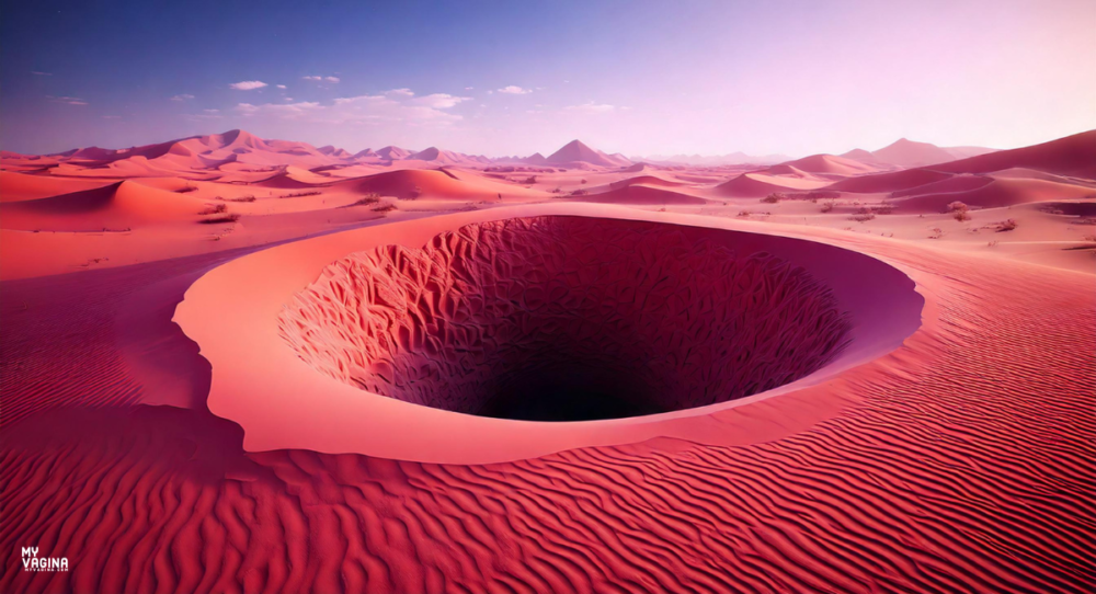 A hole in a dusty pink desert