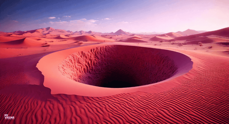 A hole in a dusty pink desert