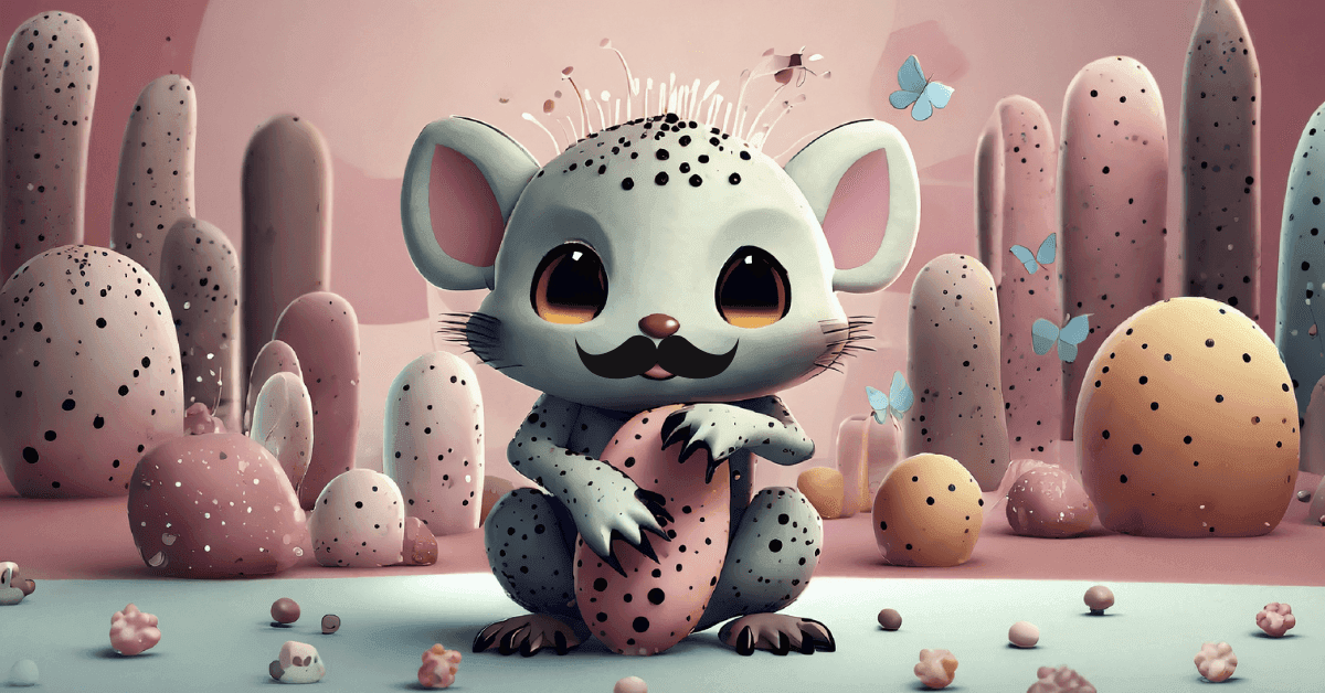 A cute trans mouse with a moustache looks smugly into the camera.