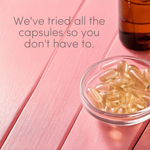 A bowl of capsules with "We've tried all the capsules so you don't have to".