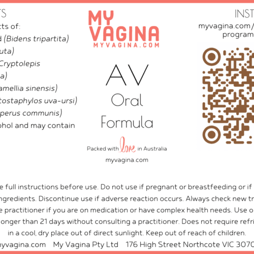 Oral AV herbal medicine label with instructions for use