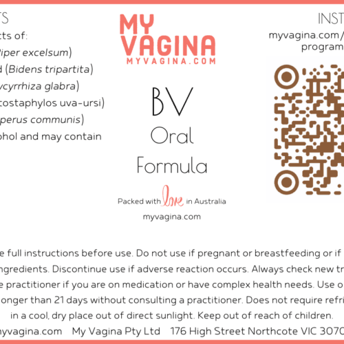 Oral BV herbal medicine label with instructions for use