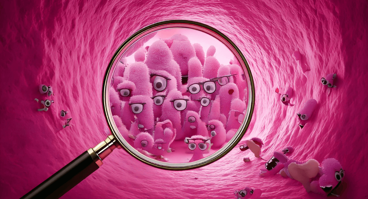 A group of lactobacillus crispatus gather together under a magnifying glass in the vagina.