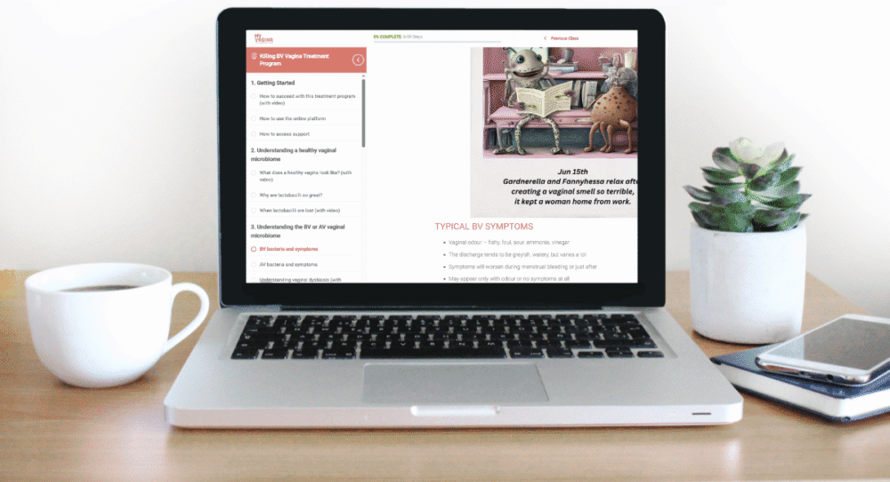 A laptop has the Killing BV bacterial vaginosis treatment program loaded up