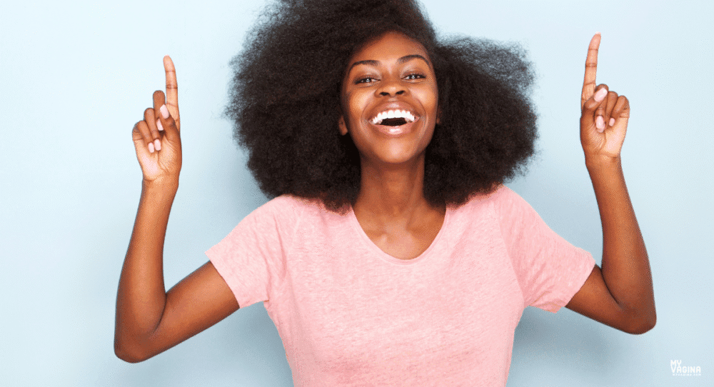 A woman celebrates treating BV