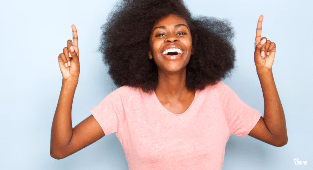 A woman celebrates treating BV