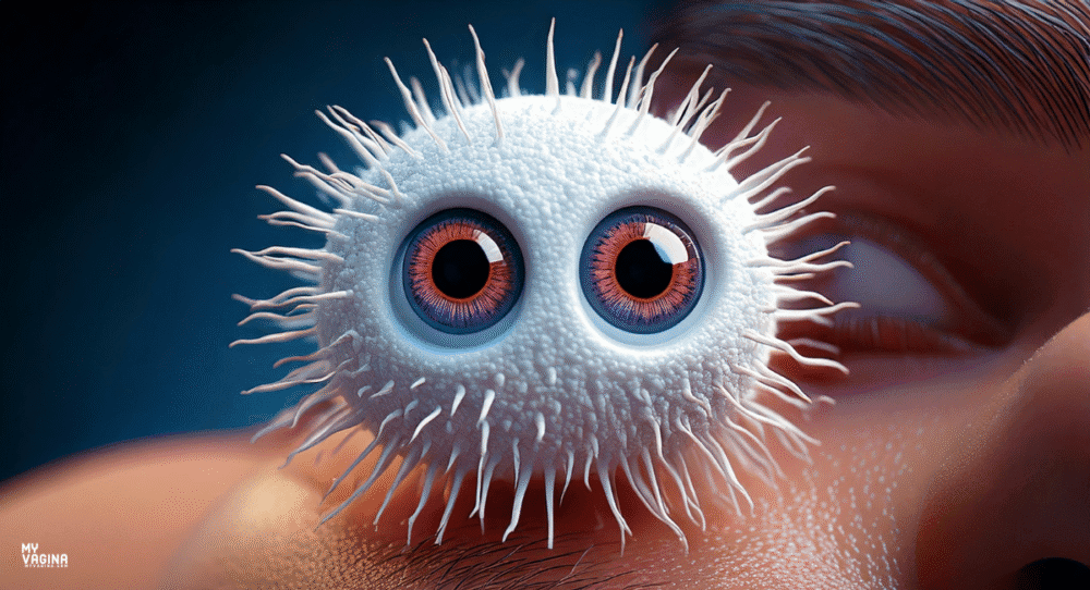 A bacteria looks like it got caught doing something naughty, all big wide eyes. Has it been passing an STI to the eye?