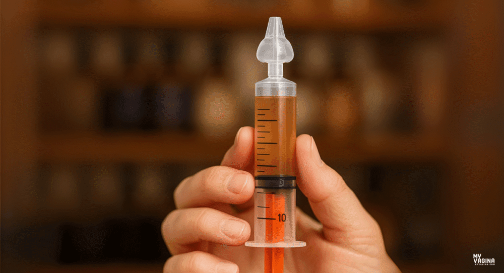 A vaginal irrigation syringe for BV or AV or yeast treatments