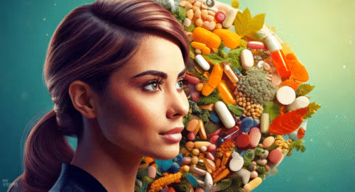 A woman stands in front of a pile of over the counter bacterial vagniosis treatments