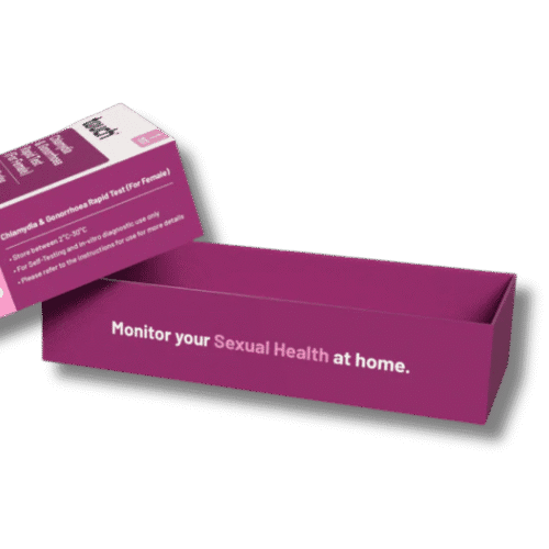 Outside of the STI test kit for chlamydia and gonorrhoea, box