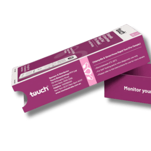 Outside of the STI test kit for chlamydia and gonorrhoea, box