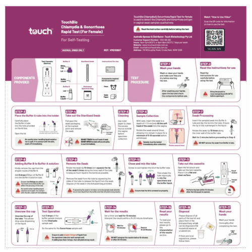 Outside of the STI test kit for chlamydia and gonorrhoea, instructions