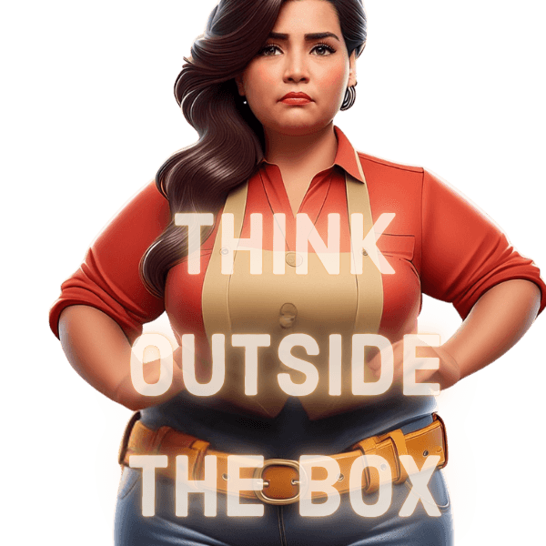 Think outside the box, woman hands on hips