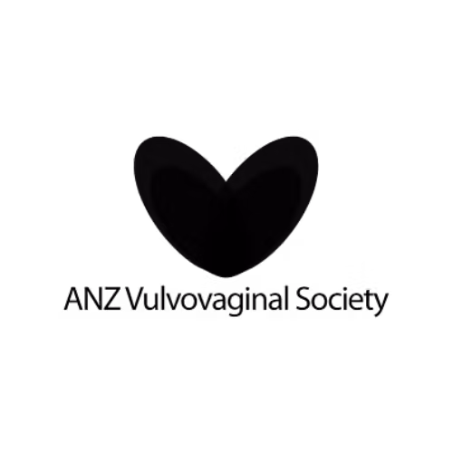 Logo of the ANZ Vulvovaginal Society, a stylised heart or petal shape above the society name