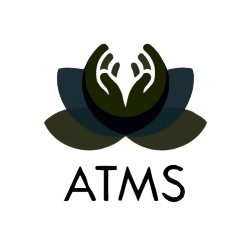 Logo of the Australian Traditional Medicine Society, two cupped hands inside a lotus flower above the letters 'ATMS'