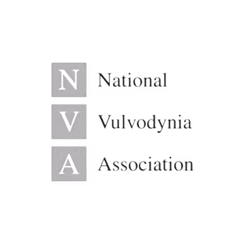 Logo of the National Vulvodynia Association, the letters N, V and A stacked in grey squares beside the association name in serif type