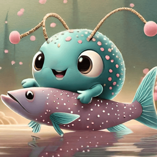 A cute bacteria (BV) rides a fish, learn more about bacterial vaginosis treatments