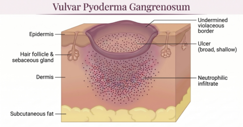 An accurate diagram of a vulvar pyoderma gangrenosum ulcer