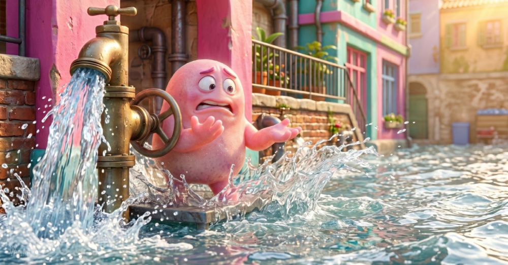 a creature is standing near a fire hydrant, with water gushing out, but their hands aren't on the wheel - it is happening without them! why?!
