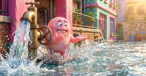 a creature is standing near a fire hydrant, with water gushing out, but their hands aren't on the wheel - it is happening without them! why?!